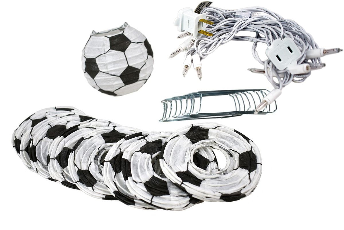 10 Socket Soccer / Futbol Sport Paper Lantern Party String Lights (4&quot; Lanterns, Expandable) - Luna Bazaar | Boho &amp; Vintage Style Decor