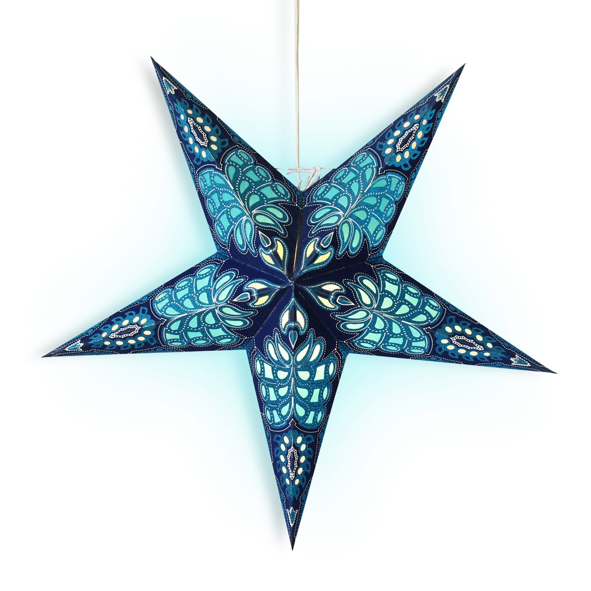 3-PACK + Cord | Blue Monarch Glitter 24&quot; Illuminated Paper Star Lanterns and Lamp Cord Hanging Decorations - LunaBazaar.com - Discover. Decorate. Celebrate.