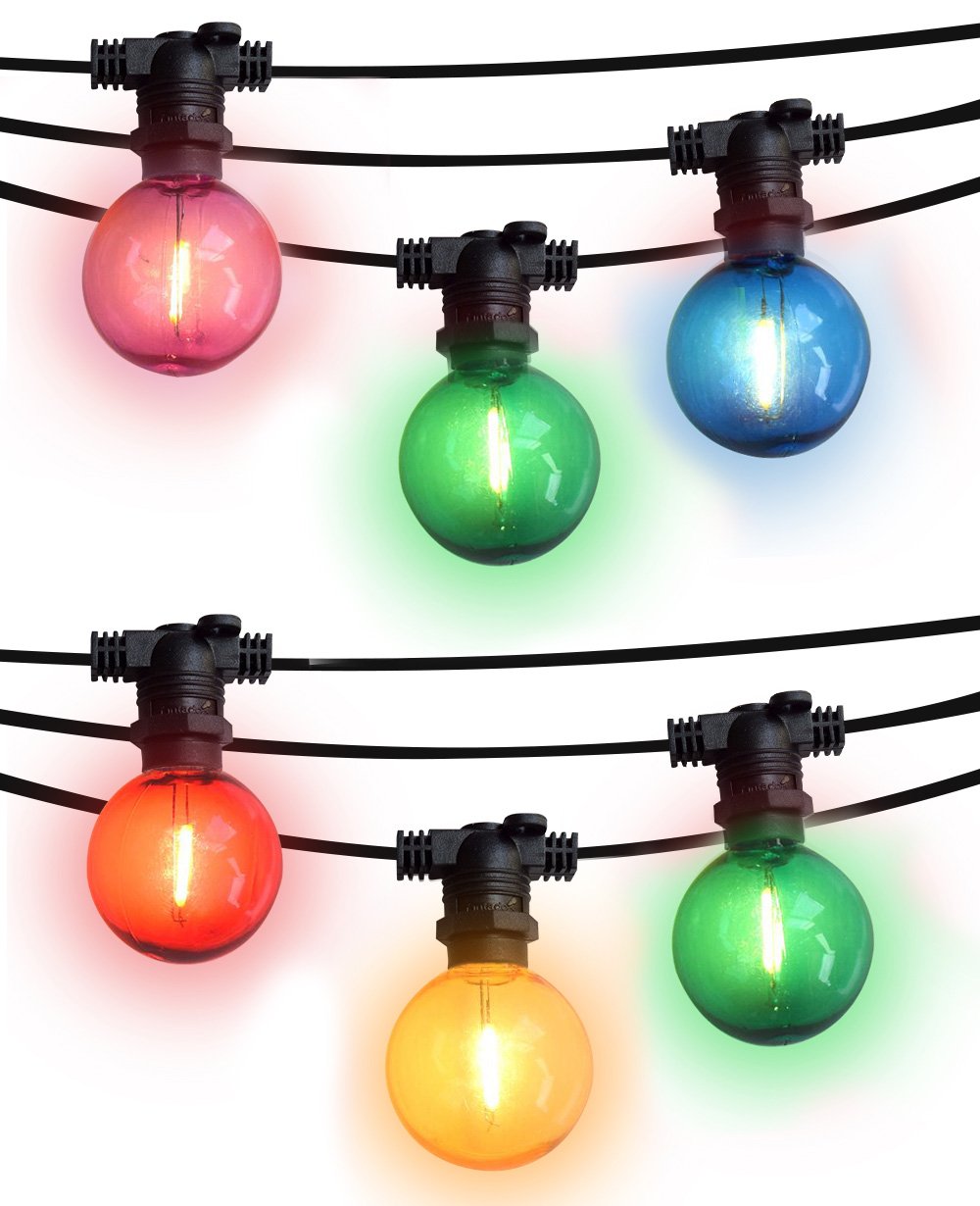 25 Socket Multi-Color Outdoor Commercial String Light Set, 29 FT Black Cord w/ 1-Watt Shatterproof LED Bulbs, Weatherproof - Luna Bazaar | Boho &amp; Vintage Style Decor