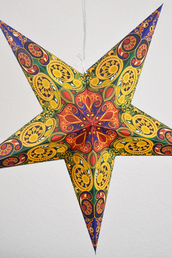24&quot; Orange Garden Paper Star Lantern, Hanging - Luna Bazaar | Boho &amp; Vintage Style Decor