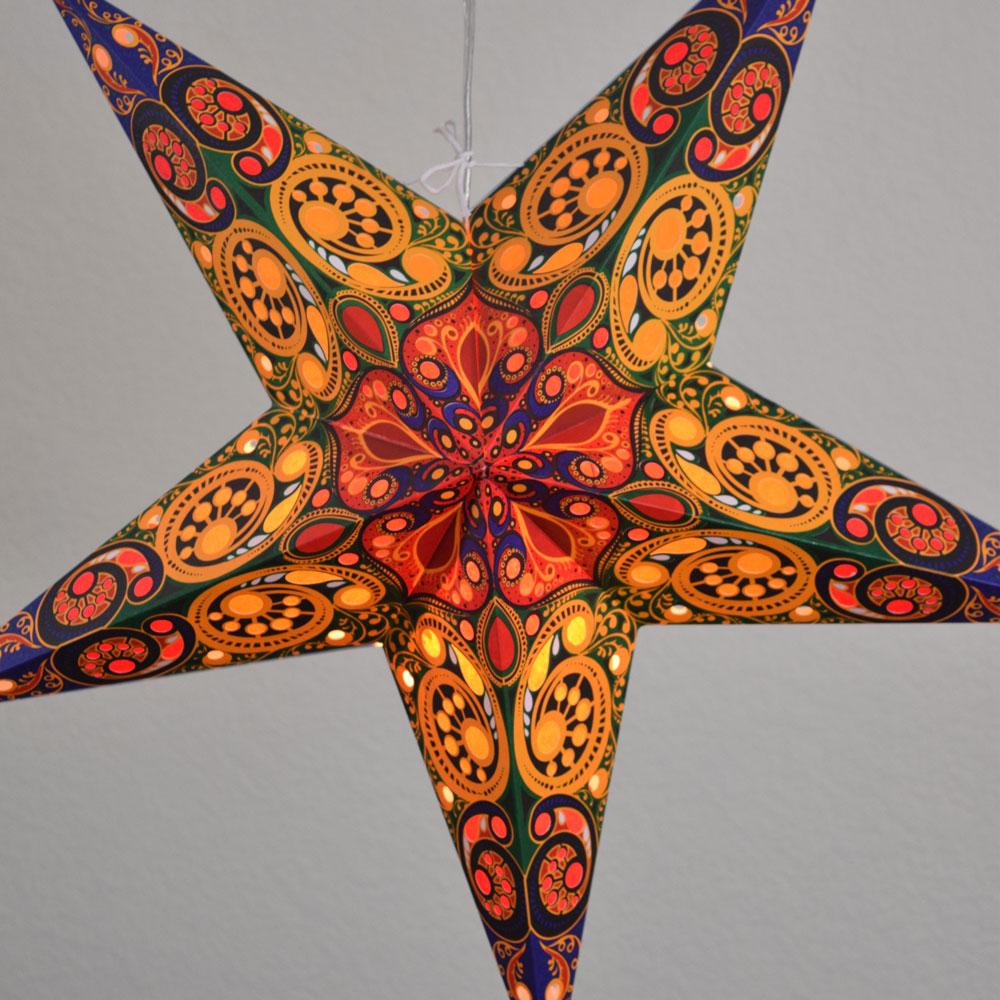 24&quot; Orange Garden Paper Star Lantern, Hanging - Luna Bazaar | Boho &amp; Vintage Style Decor