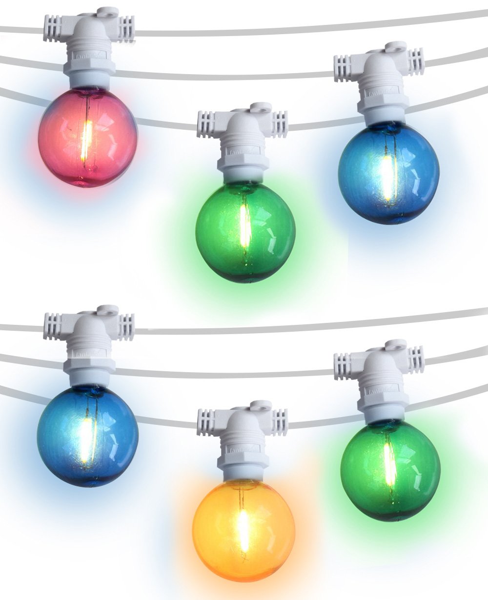 50 Socket Multi-Color Socket Outdoor Commercial String Light Set, 54 FT White Cord w/ 1-Watt Shatterproof LED Bulbs, Weatherproof - Luna Bazaar | Boho &amp; Vintage Style Decor