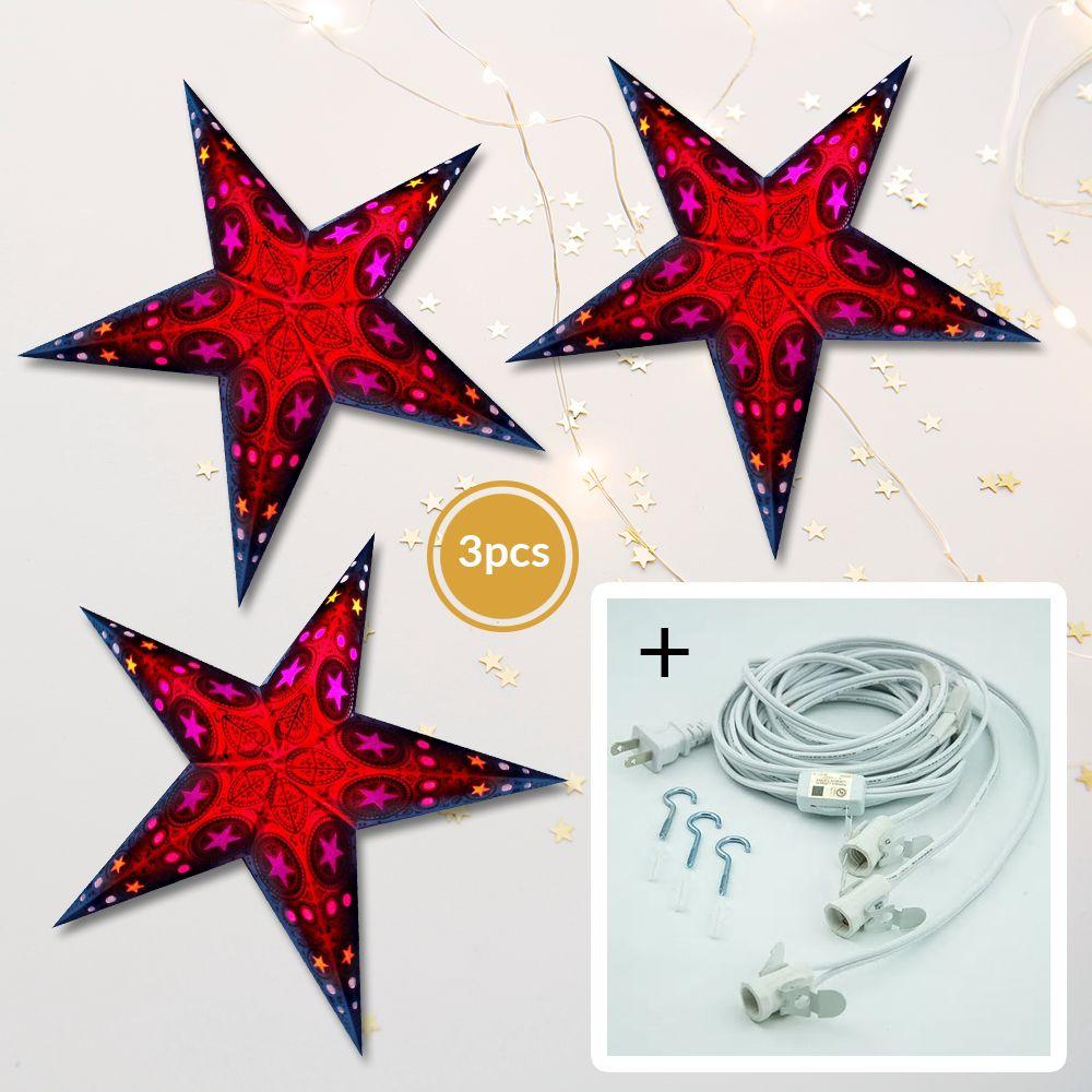 3-PACK + Cord | Mystic Star Window 24 Inch Illuminated Paper Star Lanterns and Lamp Cord Hanging Decorations - LunaBazaar.com - Discover. Decorate. Celebrate.