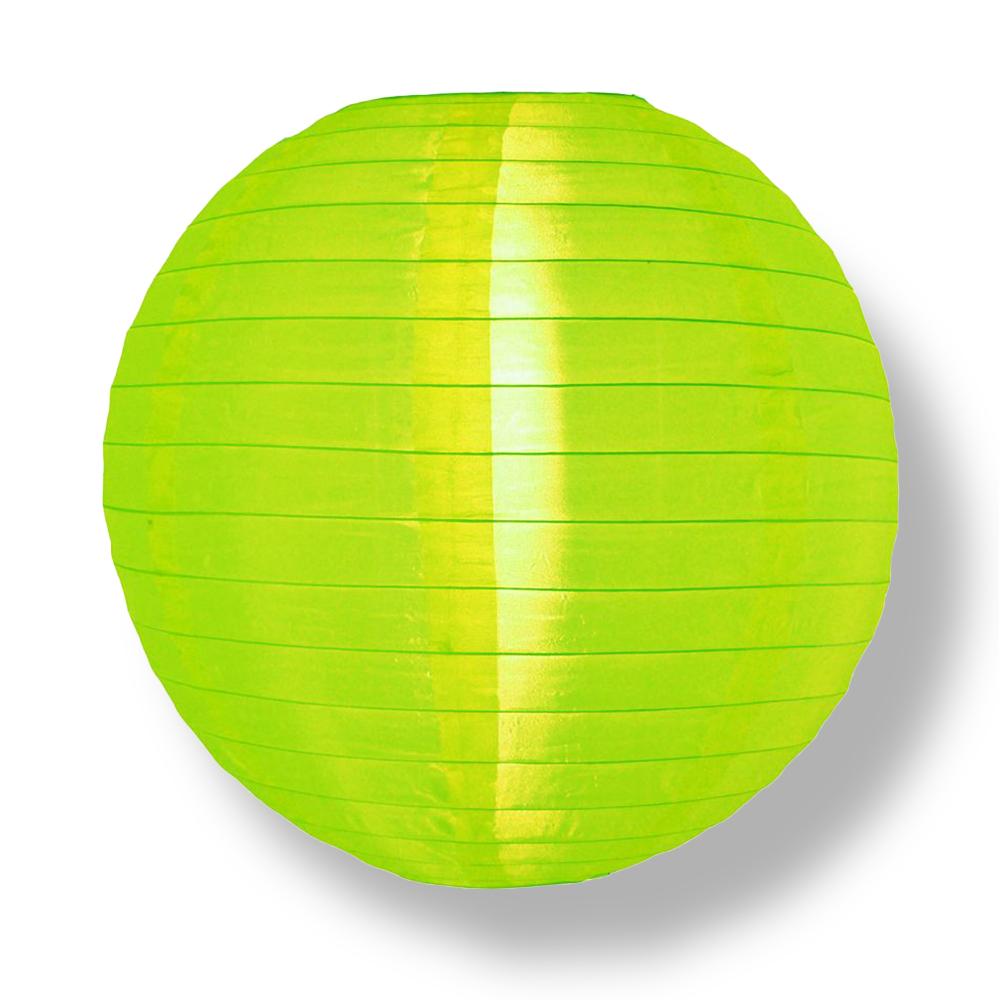 4 Inch Neon Green Round Shimmering Nylon Lanterns, Even Ribbing, Hanging (10-PACK) Decoration - LunaBazaar.com - Discover. Celebrate. Decorate.