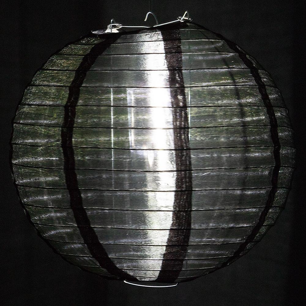 4 Inch Black Round Shimmering Nylon Lantern, Even Ribbing, Hanging Decoration (10 PACK) - LunaBazaar.com - Discover. Celebrate. Decorate.