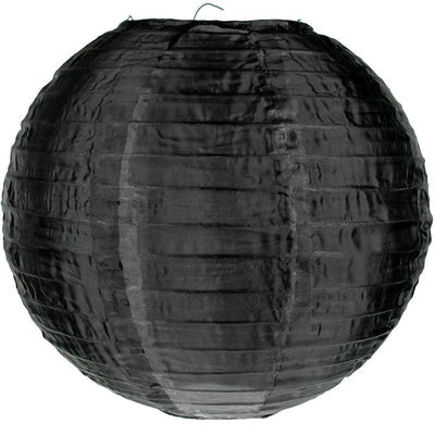 24 Inch Black Shimmering Nylon Lantern, Even Ribbing, Durable, Hanging - LunaBazaar.com - Discover. Celebrate. Decorate.