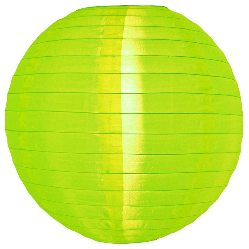 4 Inch Neon Green Round Shimmering Nylon Lanterns, Even Ribbing, Hanging (10-PACK) Decoration - LunaBazaar.com - Discover. Celebrate. Decorate.
