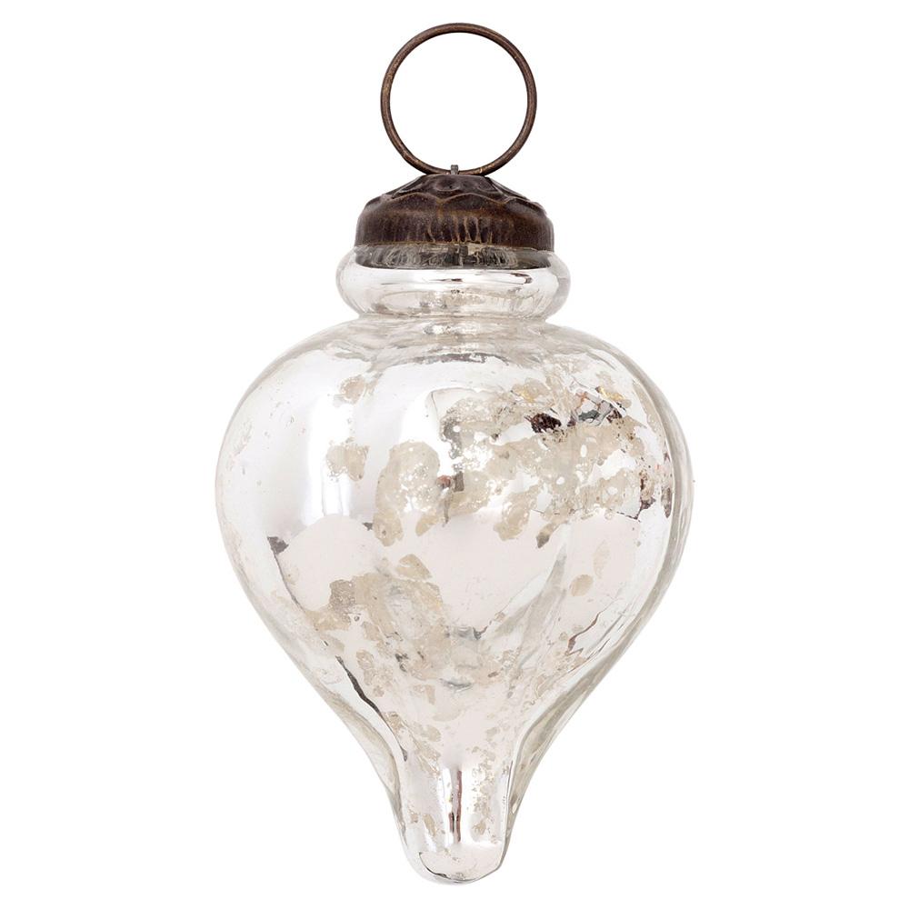 Mercury Glass Small Ornaments (2 to 2.25-inch, Silver, Carla Design, Single) - LunaBazaar.com - Discover. Decorate. Celebrate.