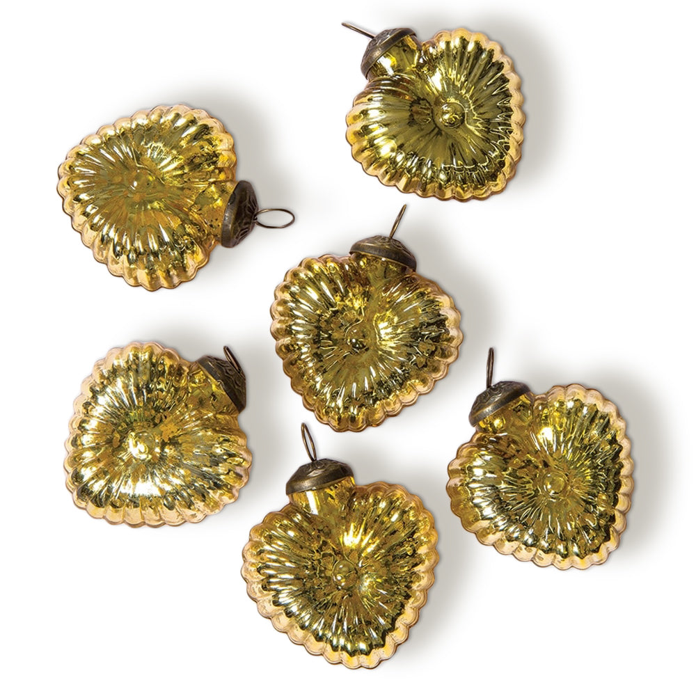 6 Pack | Small Glass Ornament (2-Inch, Gold, Viola Heart Design) - Great Gift Idea, Vintage-Style Decoration for Christmas, Special Occasions, Home Décor and Parties - Luna Bazaar - Discover. Decorate. Celebrate.
