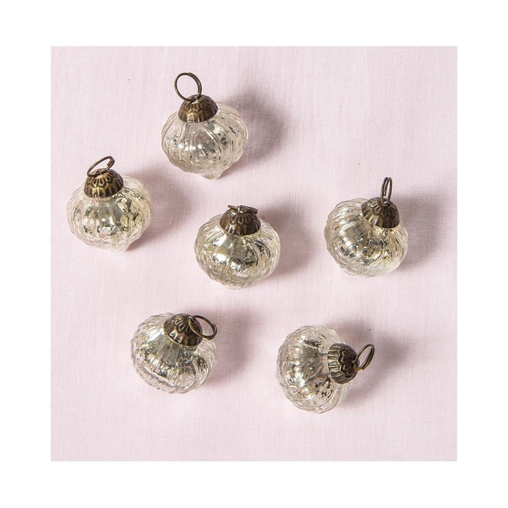 6 Pack | Mercury Glass Mini Ornaments (1 to 1.5-inch, Silver, Tania Design) - Great Gift Idea, Vintage-Style Decorations for Christmas and Home Décor - LunaBazaar.com - Discover. Decorate. Celebrate.