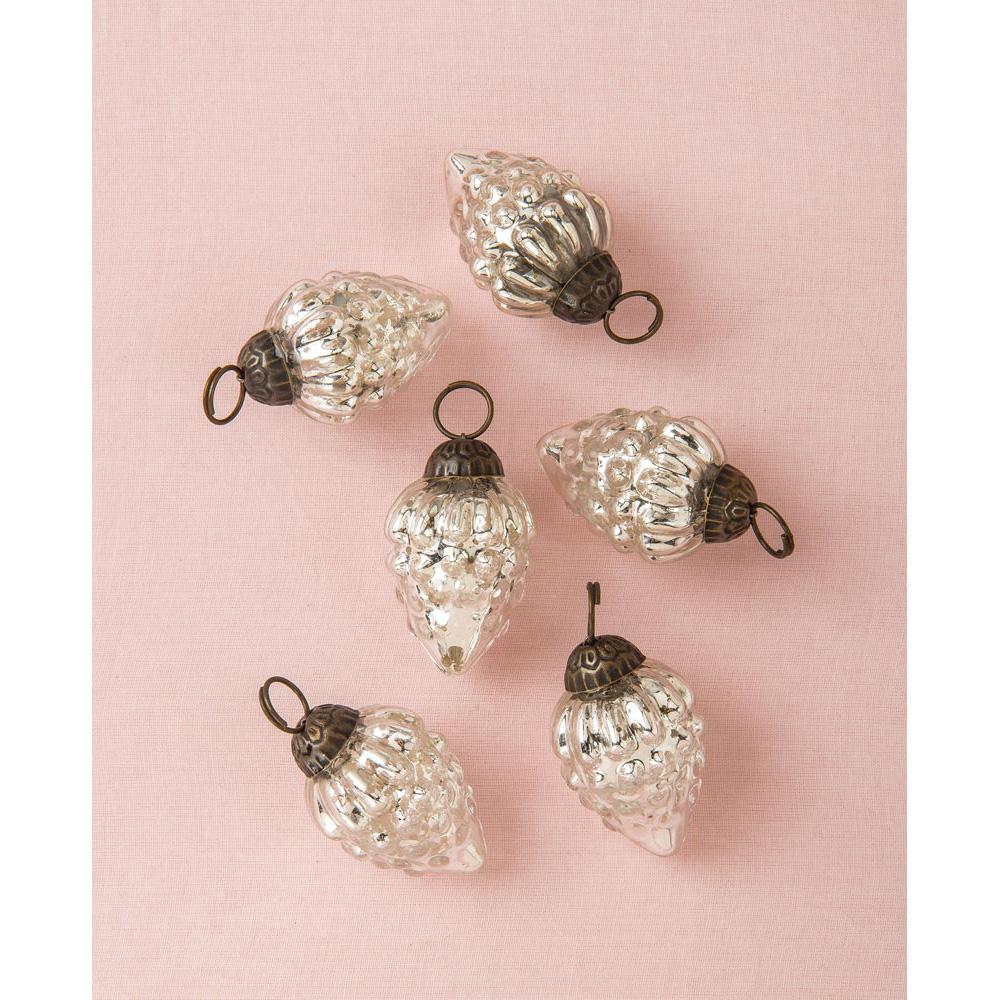 6 Pack | Mini Mercury Glass Ornaments (Diana Design, 1-Inch, Silver) - Vintage-Style Decoration - LunaBazaar.com - Discover. Decorate. Celebrate.