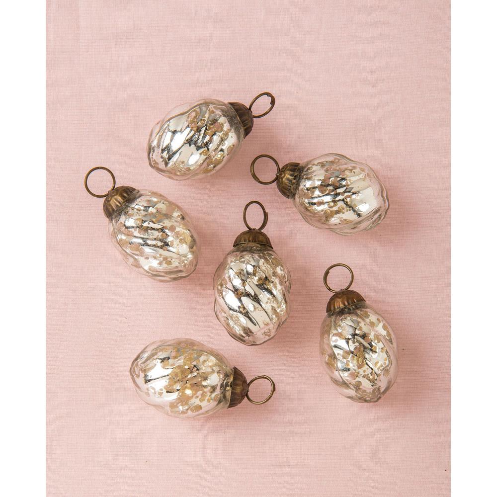 6 Pack | Mercury Glass Mini Ornaments (1 to 1.5-Inch, Silver, Lois Design) - Great Gift Idea, Vintage-Style Decorations for Christmas and Home Decor - LunaBazaar.com - Discover. Decorate. Celebrate.