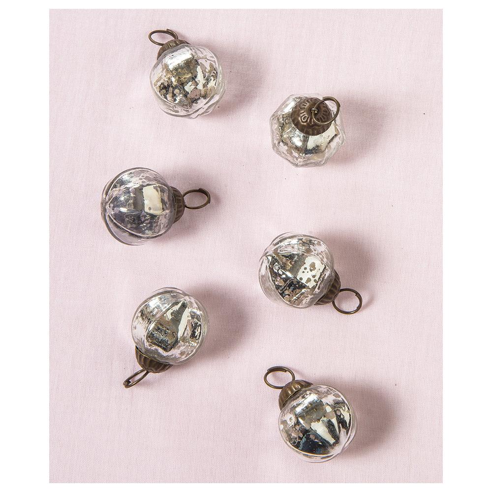 6 Pack | Mini Mercury Glass Ball Ornaments (1 to 1.5-Inch, Silver, Penina Design) - Great Gift Idea, Vintage-Style Decorations for Christmas - LunaBazaar.com - Discover. Decorate. Celebrate.