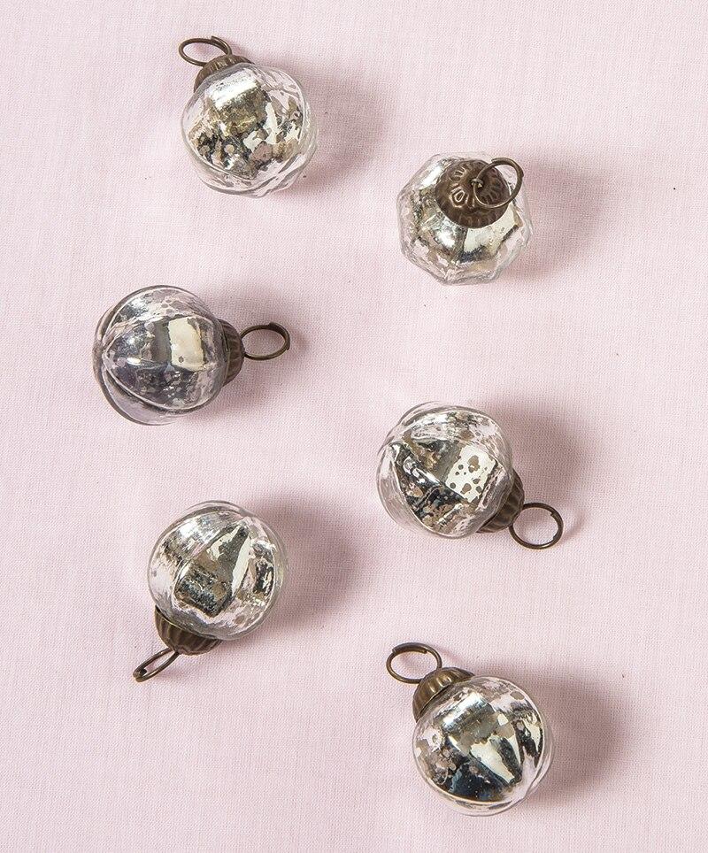6 Pack | Mini Mercury Glass Ball Ornaments (1.5-inch, Silver, Penina Design) - Great Gift Idea, Vintage-Style Decorations for Christmas