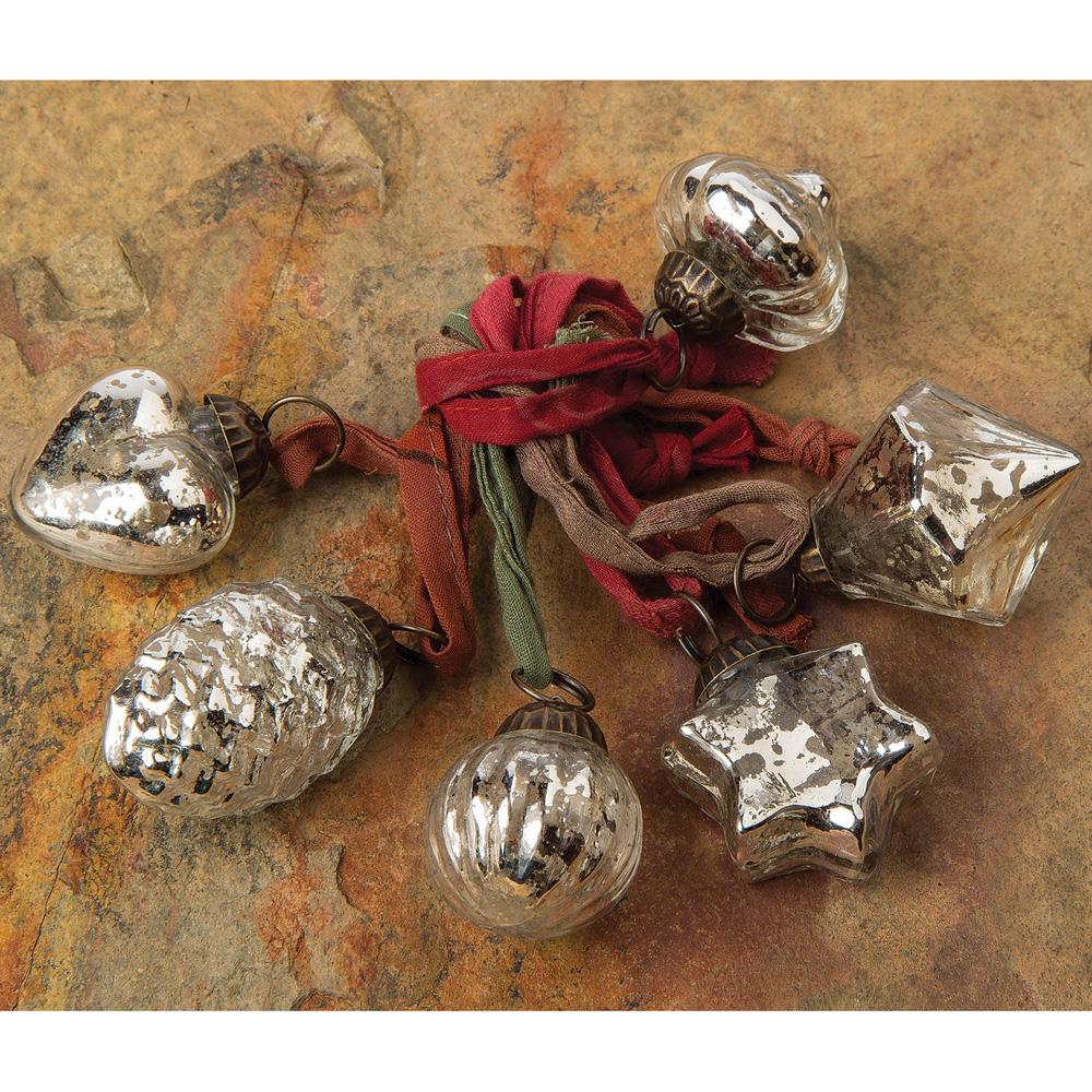 6-Pack Mercury Glass Mini Ornaments (Assorted Designs, 1 to 1.5-inch, Silver) - Great Gift Idea, Vintage-Style Decorations for Christmas - Luna Bazaar | Boho &amp; Vintage Style Decor