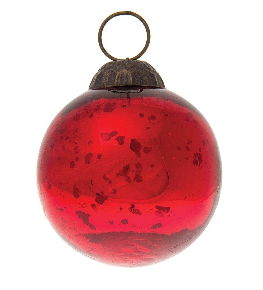 Small Mercury Glass Ball Ornament (2.5-inch, Red, Ava, Single)