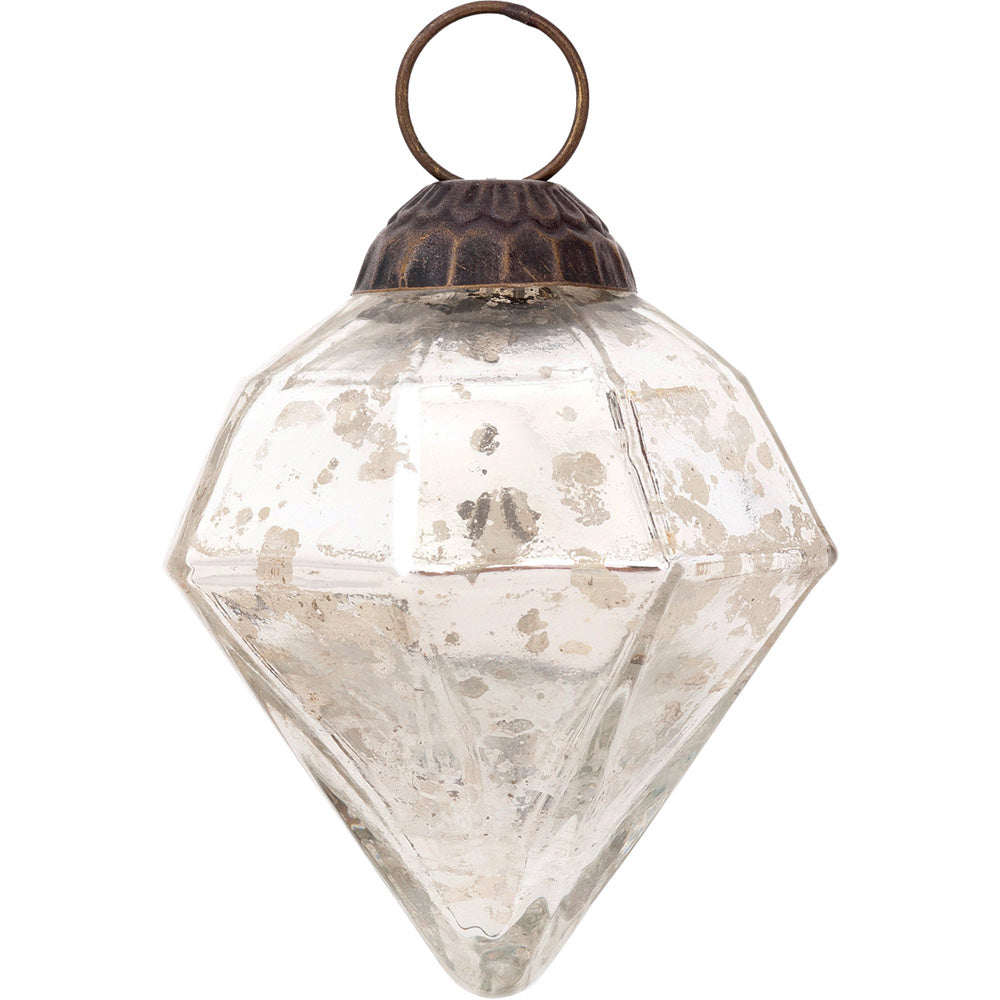 3-PACK | Mercury Glass Small Ornaments (3-inch, Silver, Elizabeth Design, Single)