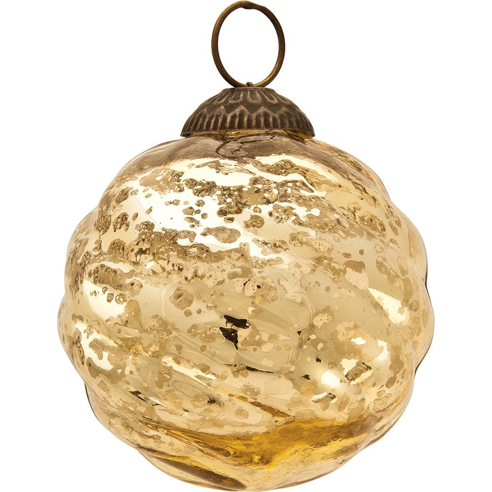 Large Mercury Glass Ball Ornament (3-Inch, Gold, Swirl Motif, Solene Design, Single) - LunaBazaar.com - Discover. Decorate. Celebrate.