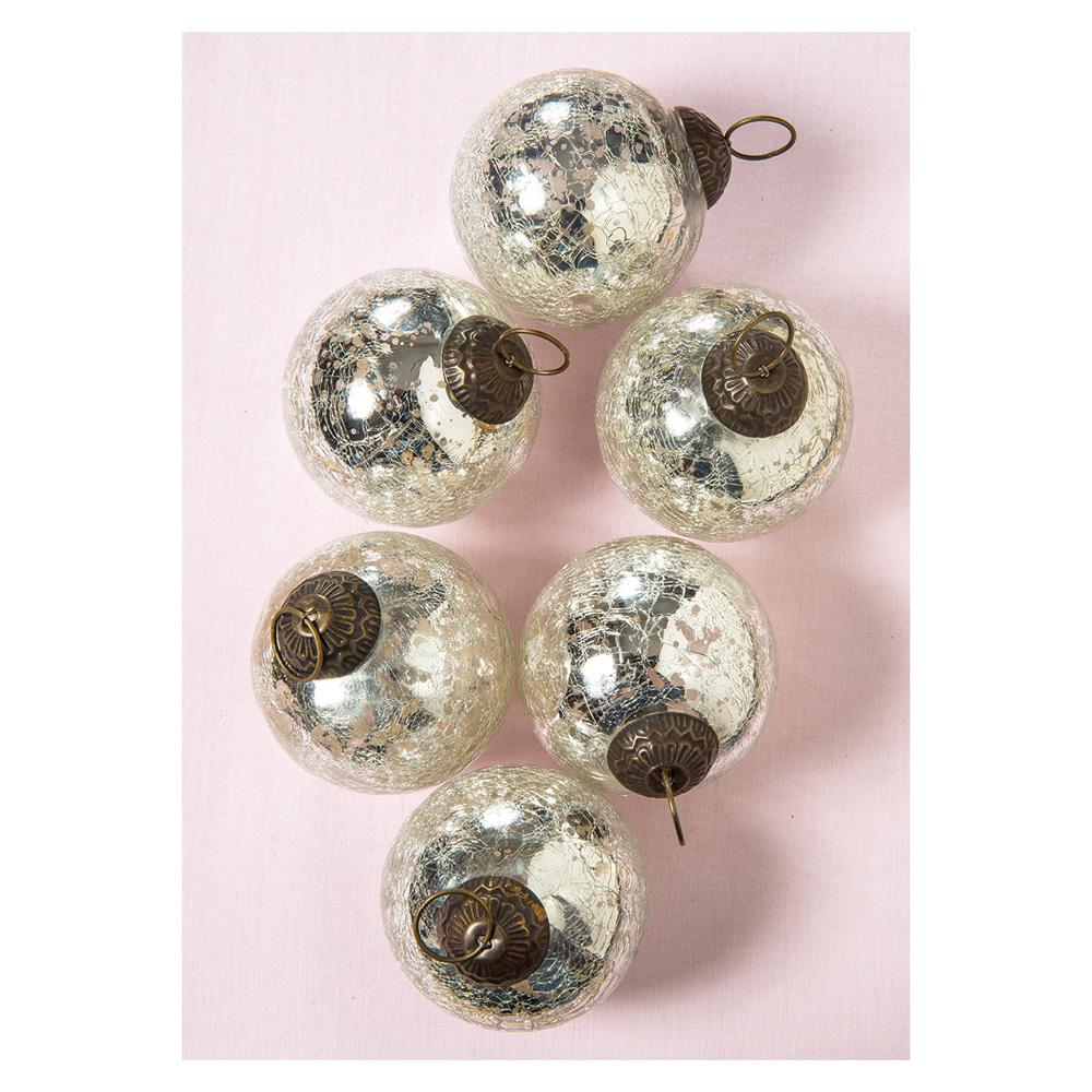 6 Pack | Large Mercury Glass Ball Ornaments (3-Inch, Silver, Lana Ball Design) - Great Gift Idea, Vintage-Style Decorations for Christmas, Special Occasions, Home Decor and Parties - LunaBazaar.com - Discover. Decorate. Celebrate.