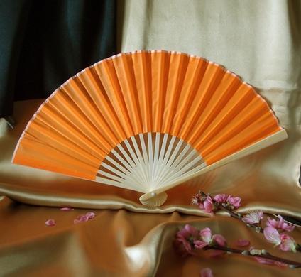 50-Pack 9&quot; Orange Silk Hand Fans for Weddings - Luna Bazaar | Boho &amp; Vintage Style Decor