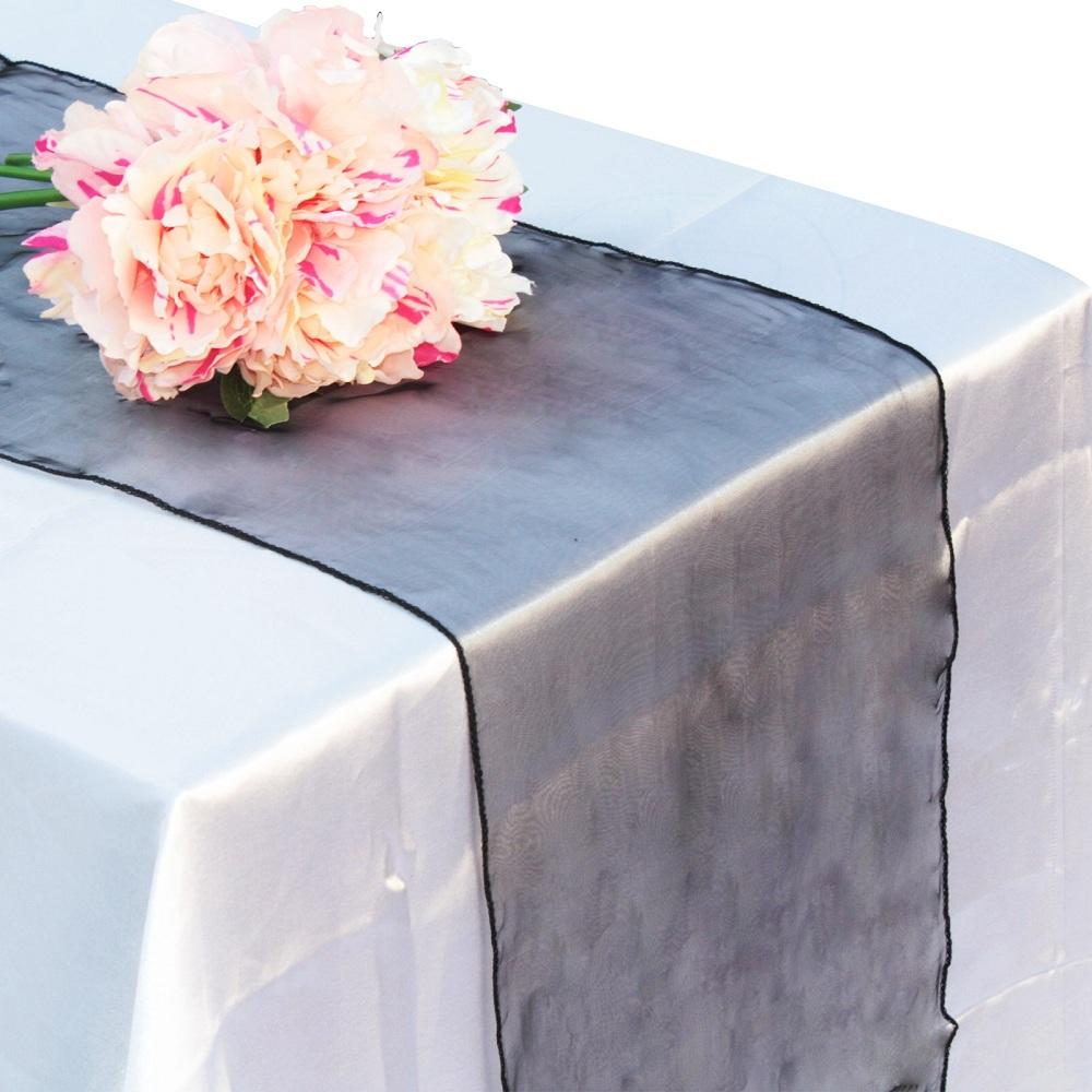 CLOSEOUT 12"x 108" Black Organza Table Runner - Luna Bazaar | Boho & Vintage Style Decor