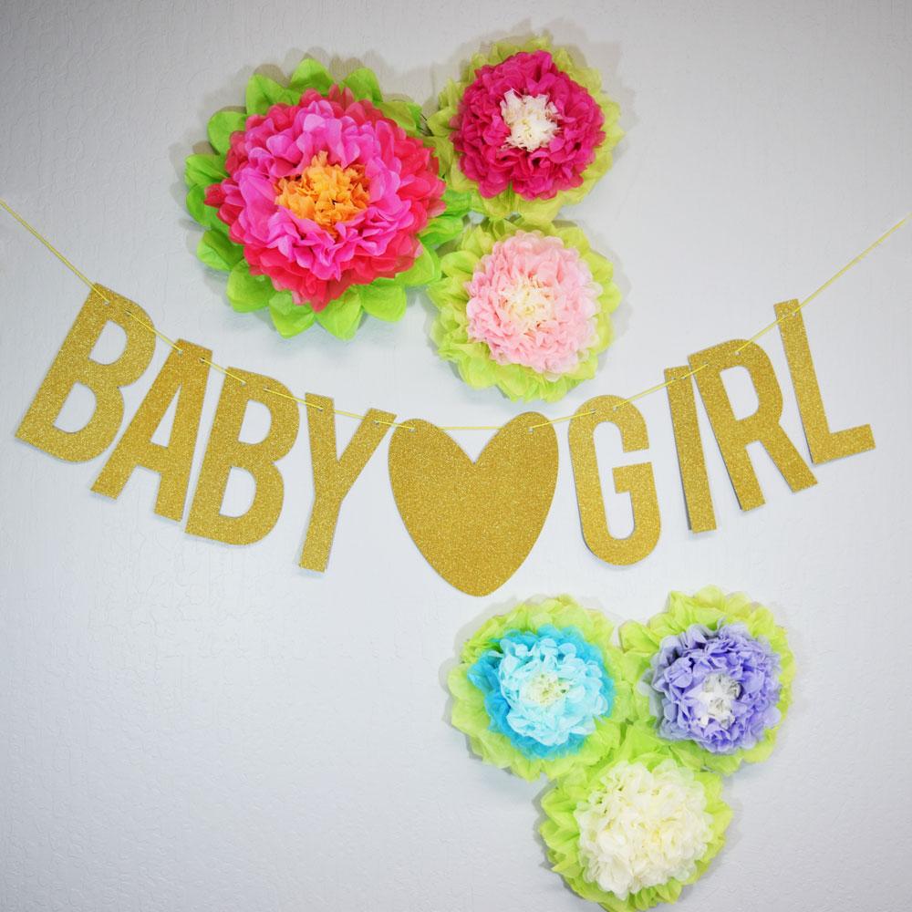 CLOSEOUT Baby &hearts; Girl Baby Shower Glitter Paper Garland Banner (4-9 FT) - Luna Bazaar | Boho & Vintage Style Decor