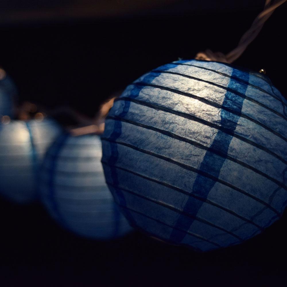10 Socket Dark Blue Round Paper Lantern Party String Lights (4&quot; Lanterns, Expandable) - Luna Bazaar | Boho &amp; Vintage Style Decor