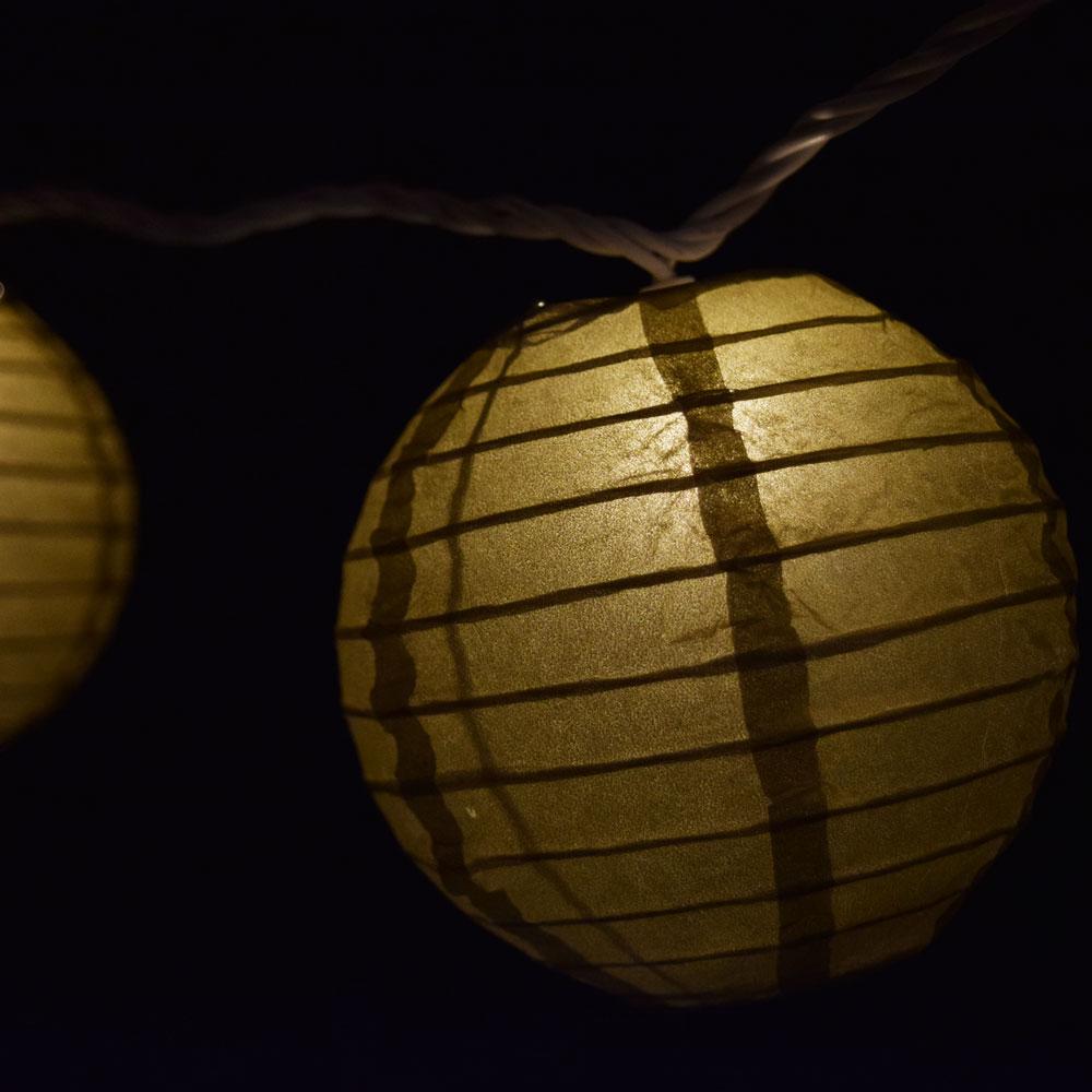10 Socket Gold Round Paper Lantern Party String Lights (4&quot; Lanterns, Expandable) - Luna Bazaar | Boho &amp; Vintage Style Decor