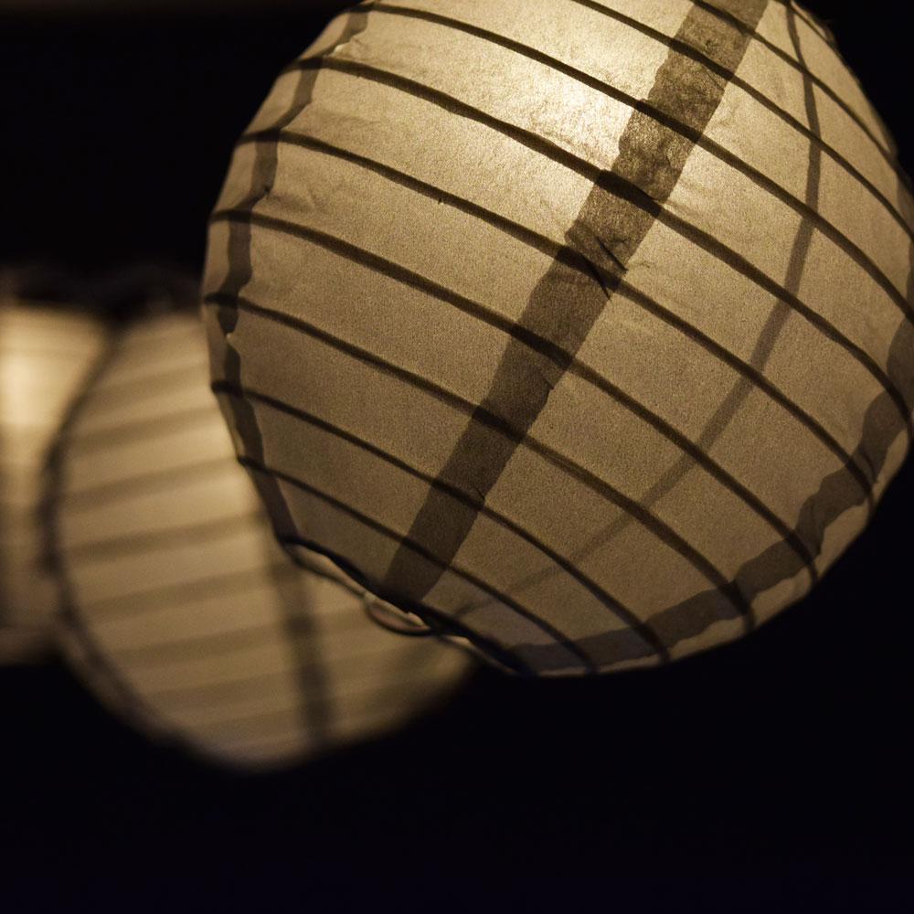 10 Socket Silver Round Paper Lantern Party String Lights (4&quot; Lanterns, Expandable) - Luna Bazaar | Boho &amp; Vintage Style Decor