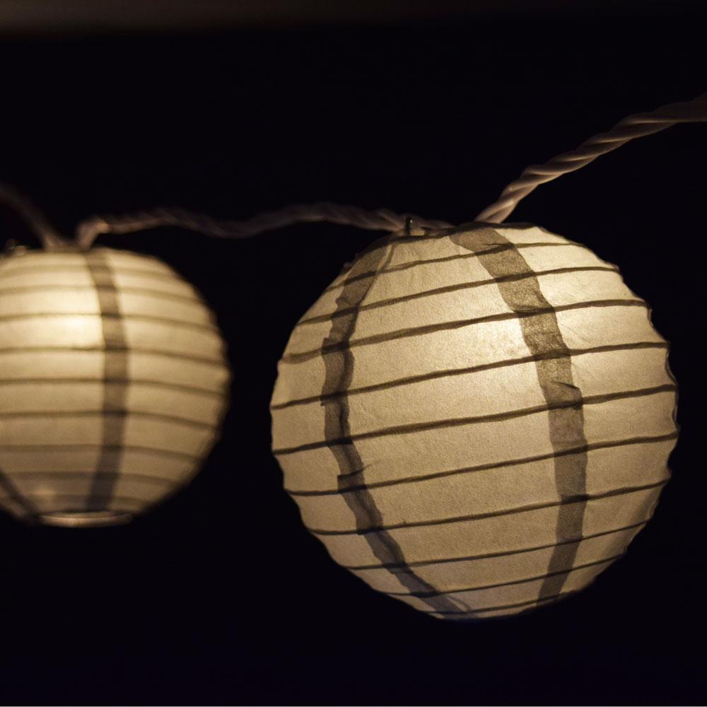 10 Socket Silver Round Paper Lantern Party String Lights (4&quot; Lanterns, Expandable) - Luna Bazaar | Boho &amp; Vintage Style Decor