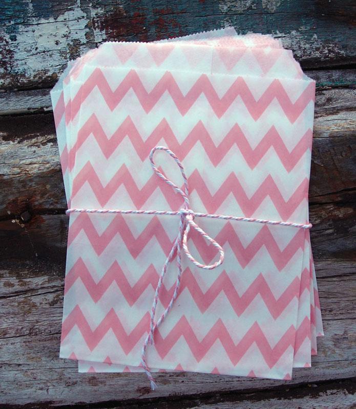 CLOSEOUT Pink Chevron Paper Treat Bags - (12 PCS) - Luna Bazaar | Boho &amp; Vintage Style Decor