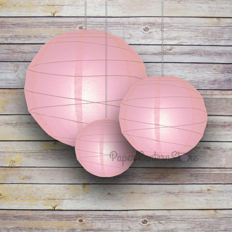 8/12/16&quot; Pink Round Paper Lanterns, Irregular Ribbing (3-Pack Cluster) - Luna Bazaar | Boho &amp; Vintage Style Decor