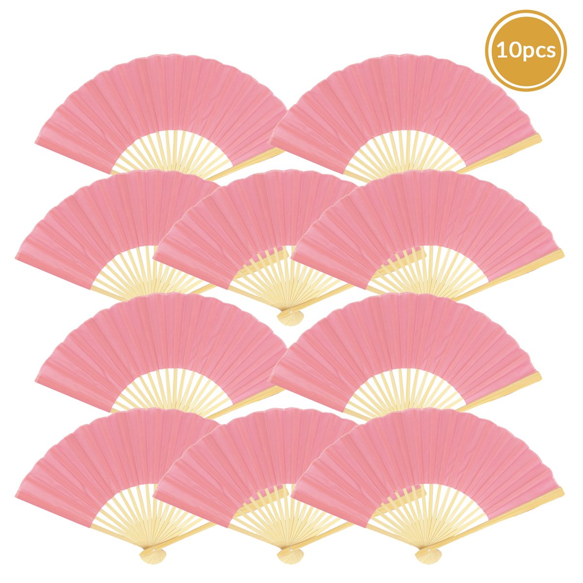 9&quot; Pink Silk Hand Fans for Weddings (10 Pack) - Luna Bazaar | Boho &amp; Vintage Style Decor