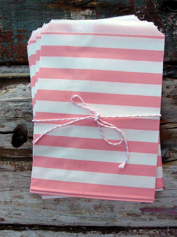 CLOSEOUT Pink Stripe Paper Treat Bags - (12 PCS) - Luna Bazaar | Boho &amp; Vintage Style Decor
