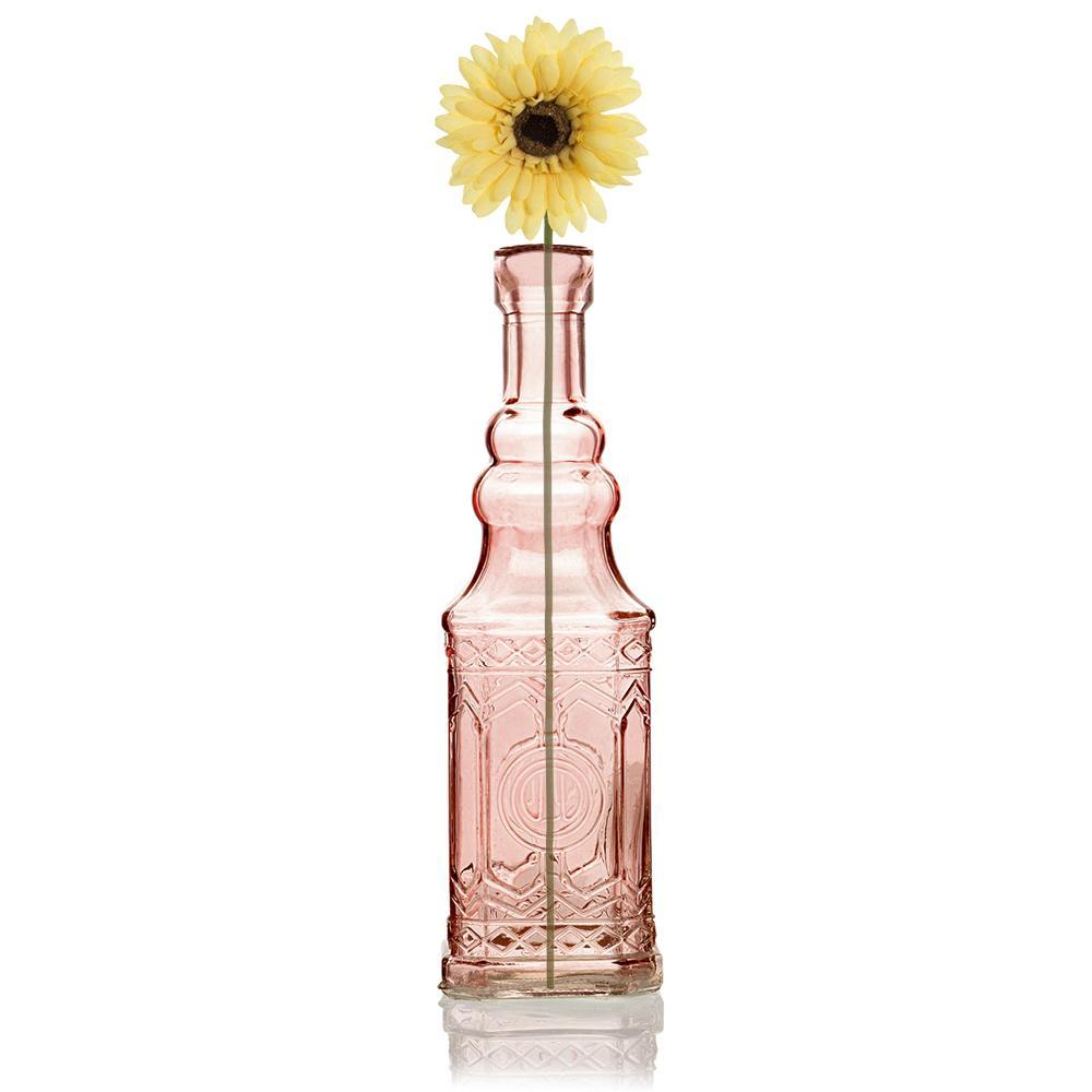 Best of Show Pink Vintage Glass Bottles Set - (6 Pack, Assorted Designs)