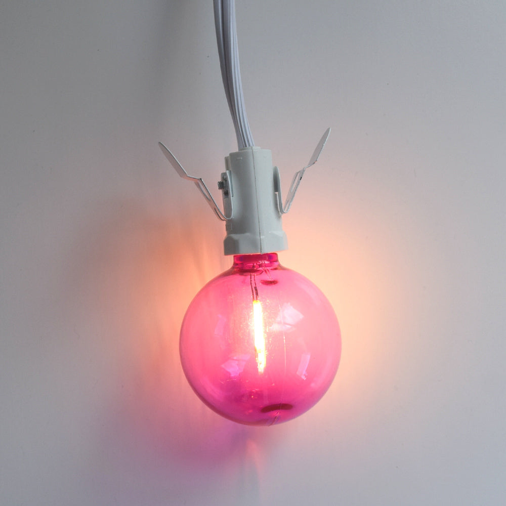 LANTERN + CORD + COLOR BULB | White Crepe Premium Paper Lantern with Pendant Cord Combo Kit, Switch, E12, Fuchsia / Hot Pink Bulb - Luna Bazaar | Boho &amp; Vintage Style Decor