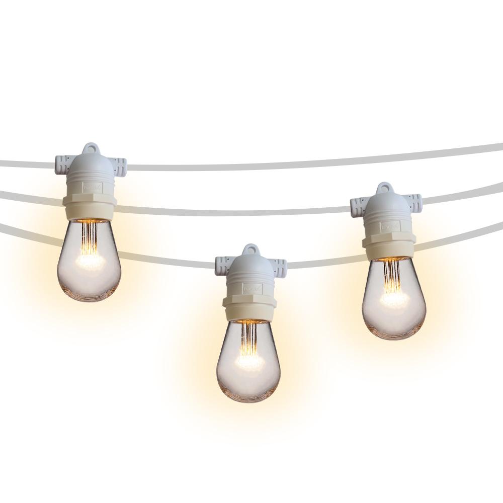 10 Socket Outdoor Commercial String Light Set, 21 FT White Cord w/ 0.8-Watt Shatterproof LED Bulbs, Weatherproof SJTW