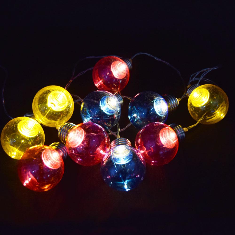 CLOSEOUT 10 LED RBY Hard Plastic Light Bulb Shaped String Lights, 5.5 FT, Battery Operated - Luna Bazaar | Boho &amp; Vintage Style Decor