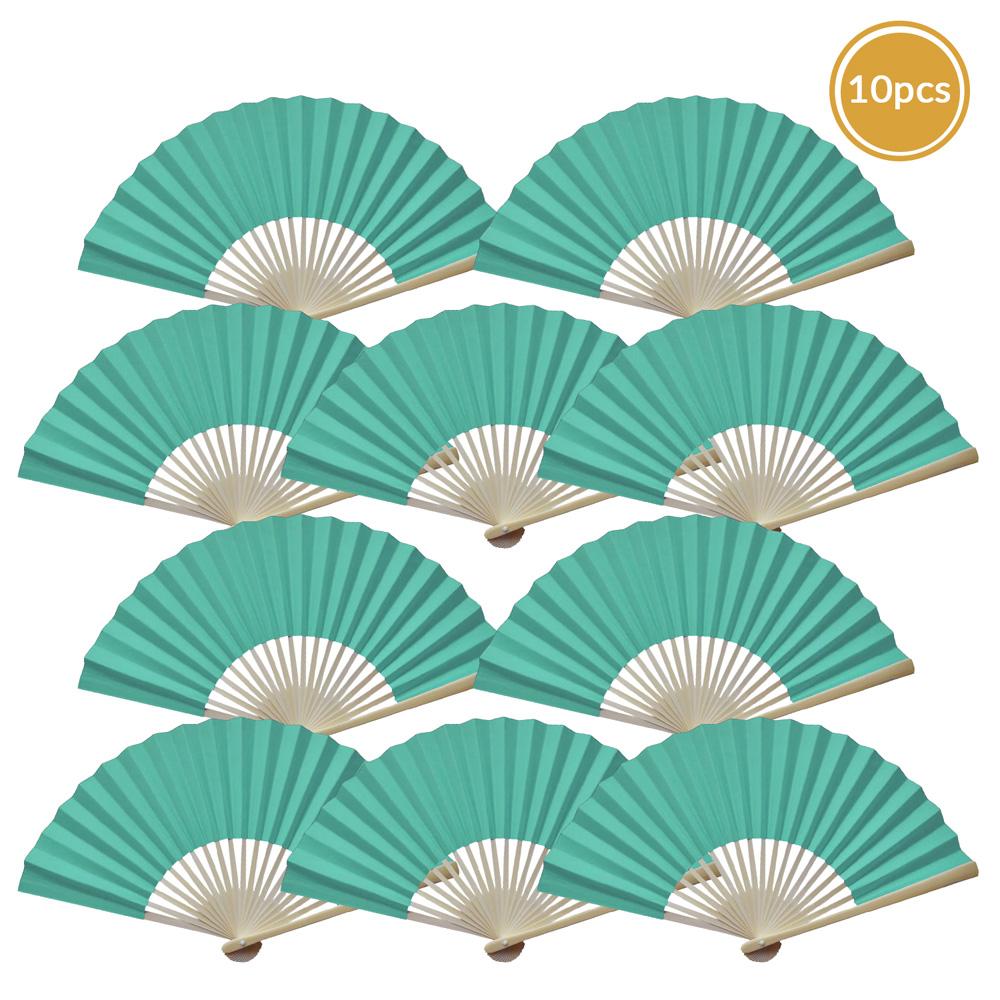 9&quot; Cool Mint Green Paper Hand Fans for Weddings, Premium Paper Stock (10 Pack) - Luna Bazaar | Boho &amp; Vintage Style Decor