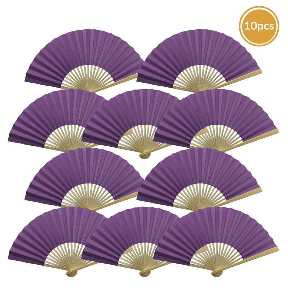 9&quot; Dark Purple Paper Hand Fans for Weddings, Premium Paper Stock (10 Pack) - Luna Bazaar | Boho &amp; Vintage Style Decor