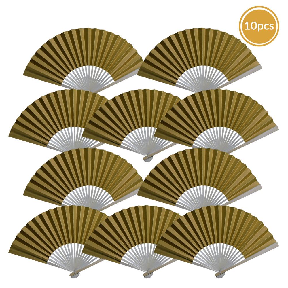 9 Gold Paper Hand Fans for Weddings, Premium Paper Stock (10 Pack)