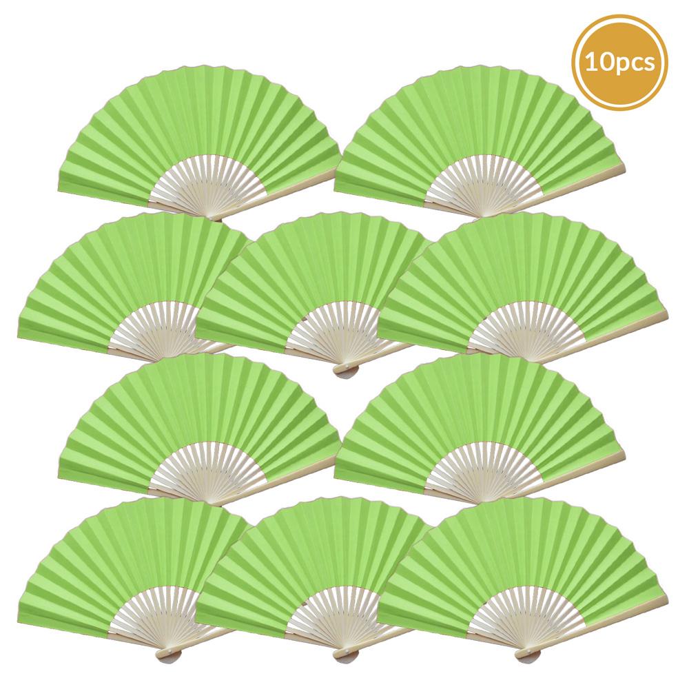 9&quot; Light Lime Green Paper Hand Fans for Weddings, Premium Paper Stock (10 Pack) - Luna Bazaar | Boho &amp; Vintage Style Decor