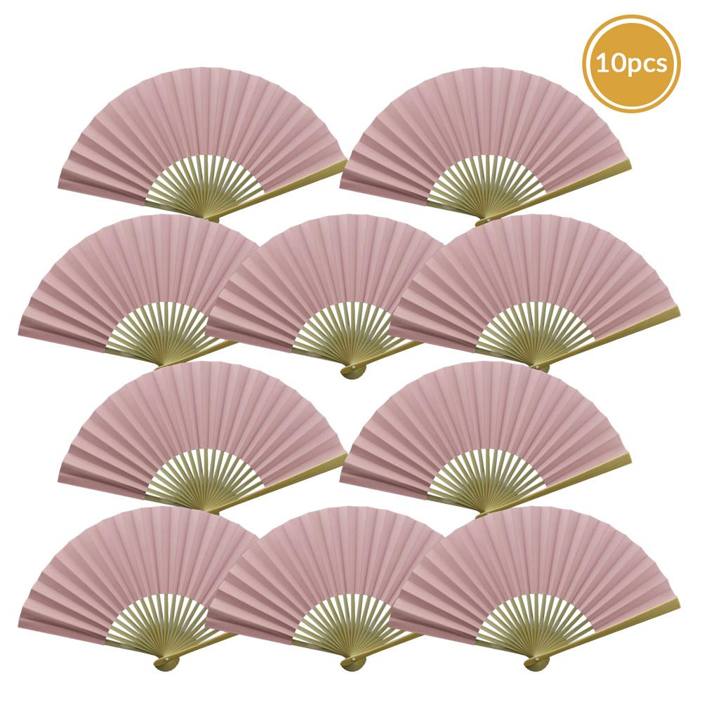 9 Inch Pink Paper Hand Fans for Weddings, Premium Paper Stock (10 Pack) -  Luna Bazaar