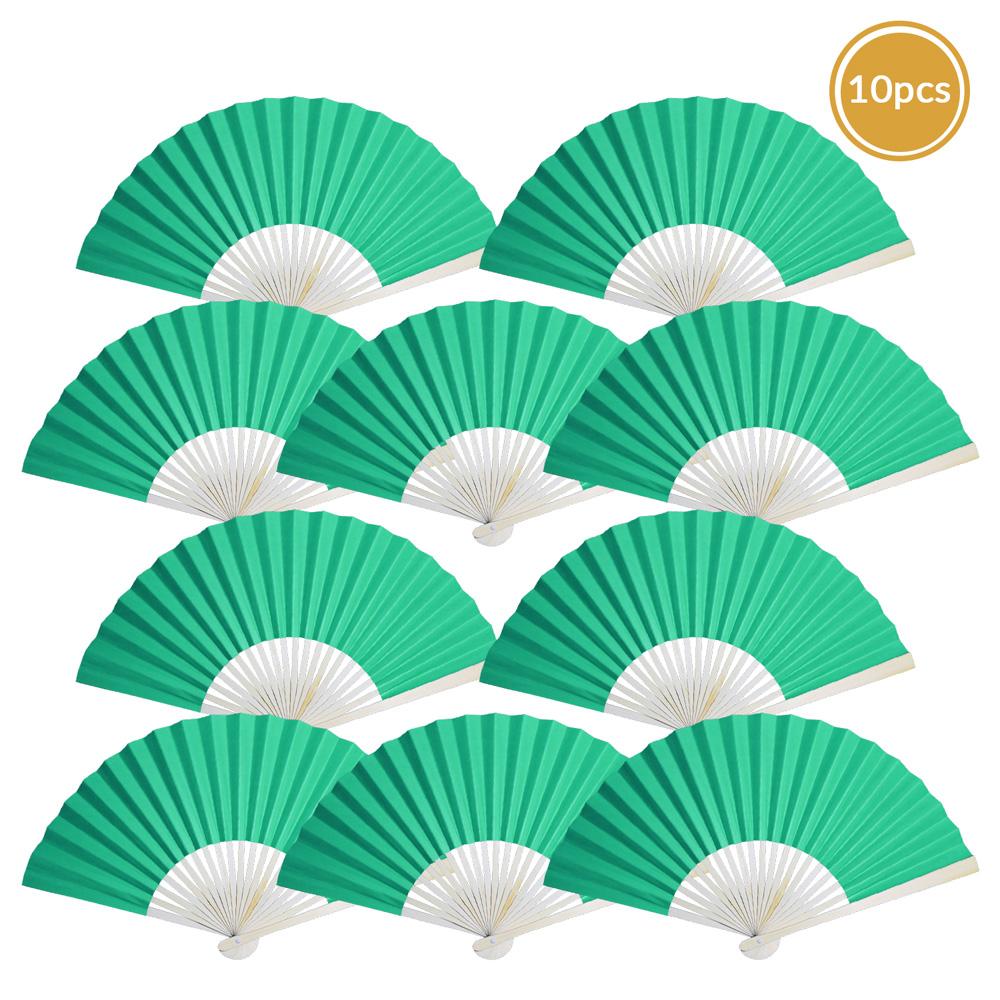 9&quot; Teal Green Paper Hand Fans for Weddings, Premium Paper Stock (10 Pack) - Luna Bazaar | Boho &amp; Vintage Style Decor