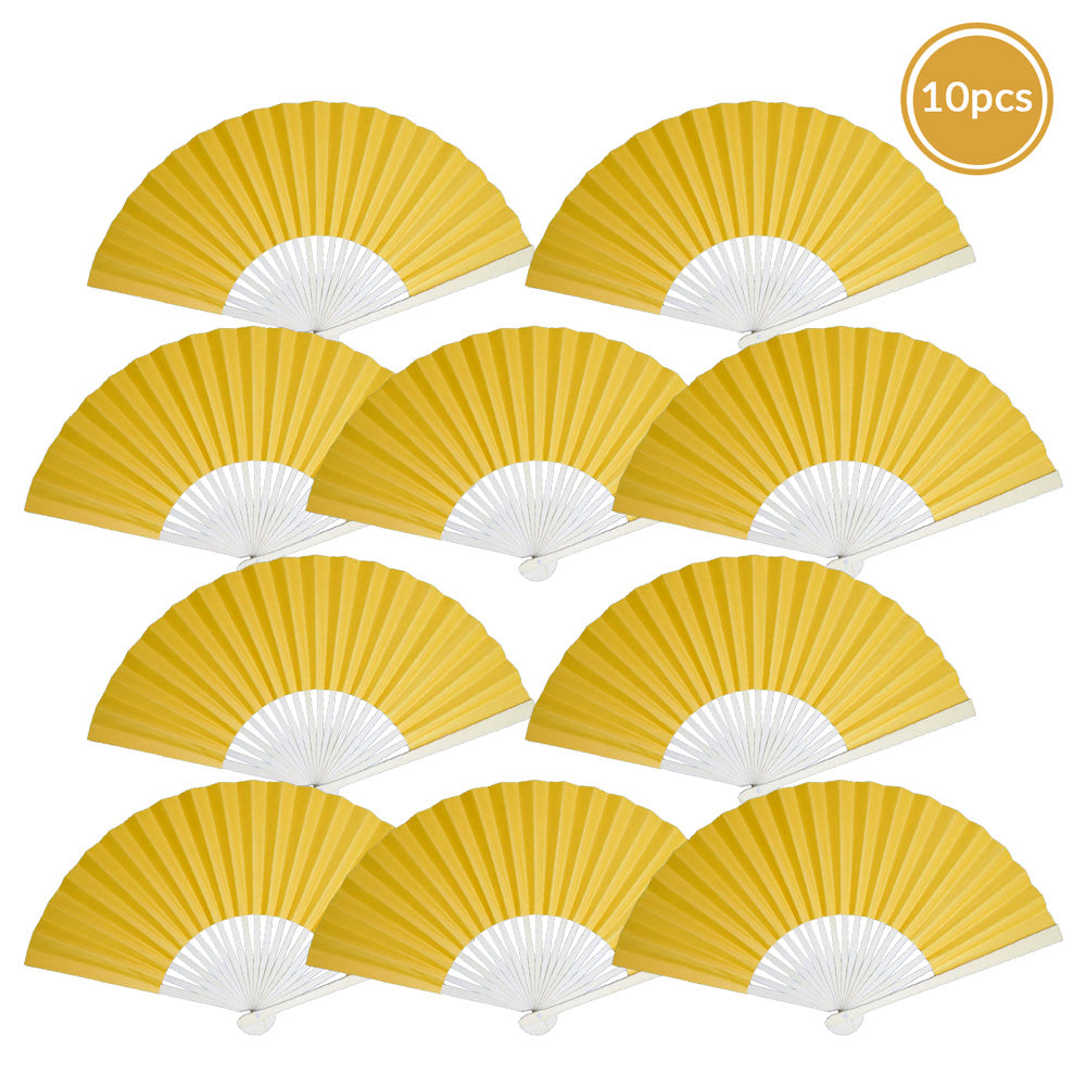 9" Yellow Paper Hand Fans for Weddings, Premium Paper Stock (10 Pack) - Luna Bazaar | Boho & Vintage Style Decor