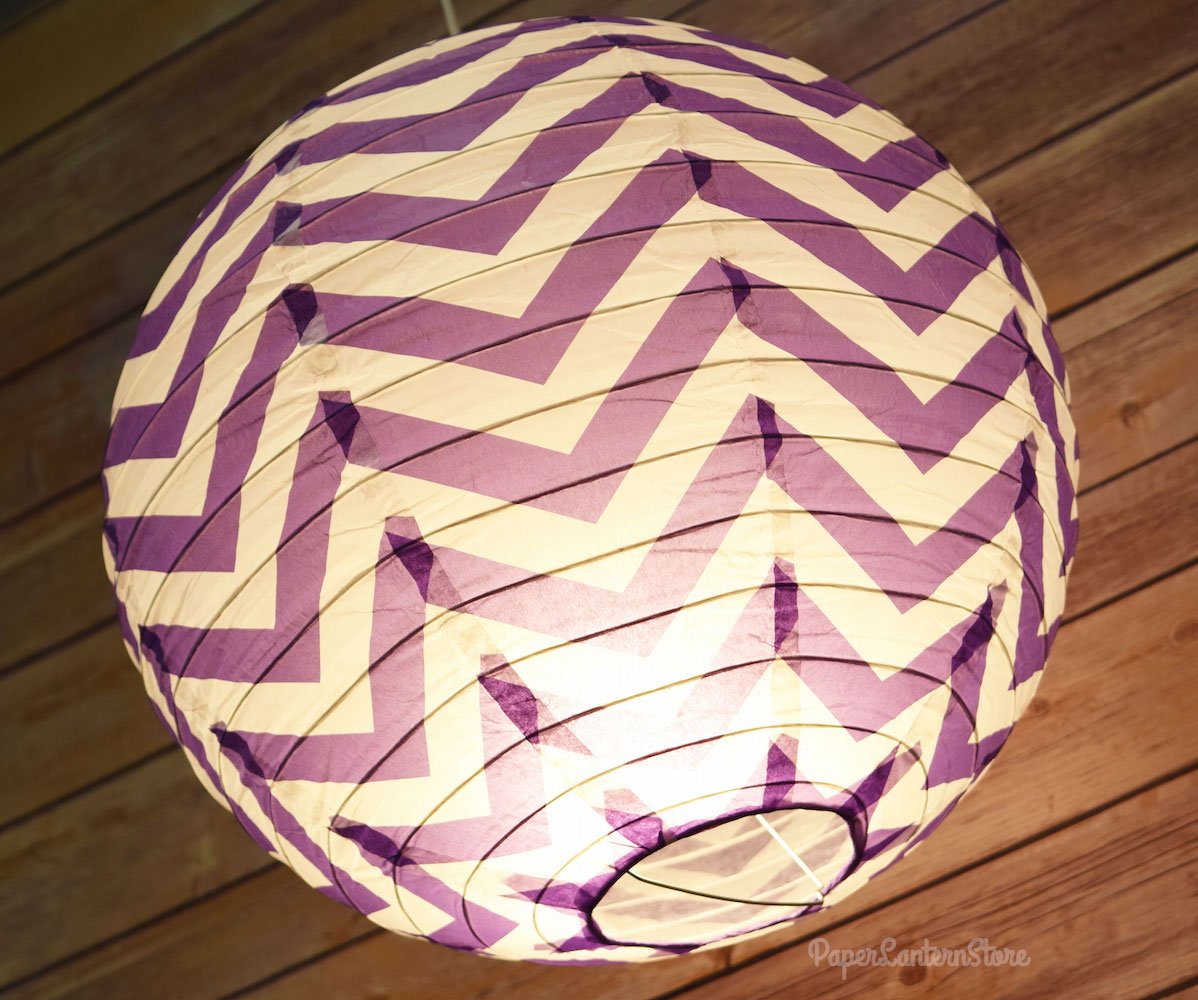 CLOSEOUT 14 Inch Purple Chevron Paper Lantern, Parallel Ribbing - Luna Bazaar | Boho &amp; Vintage Style Decor