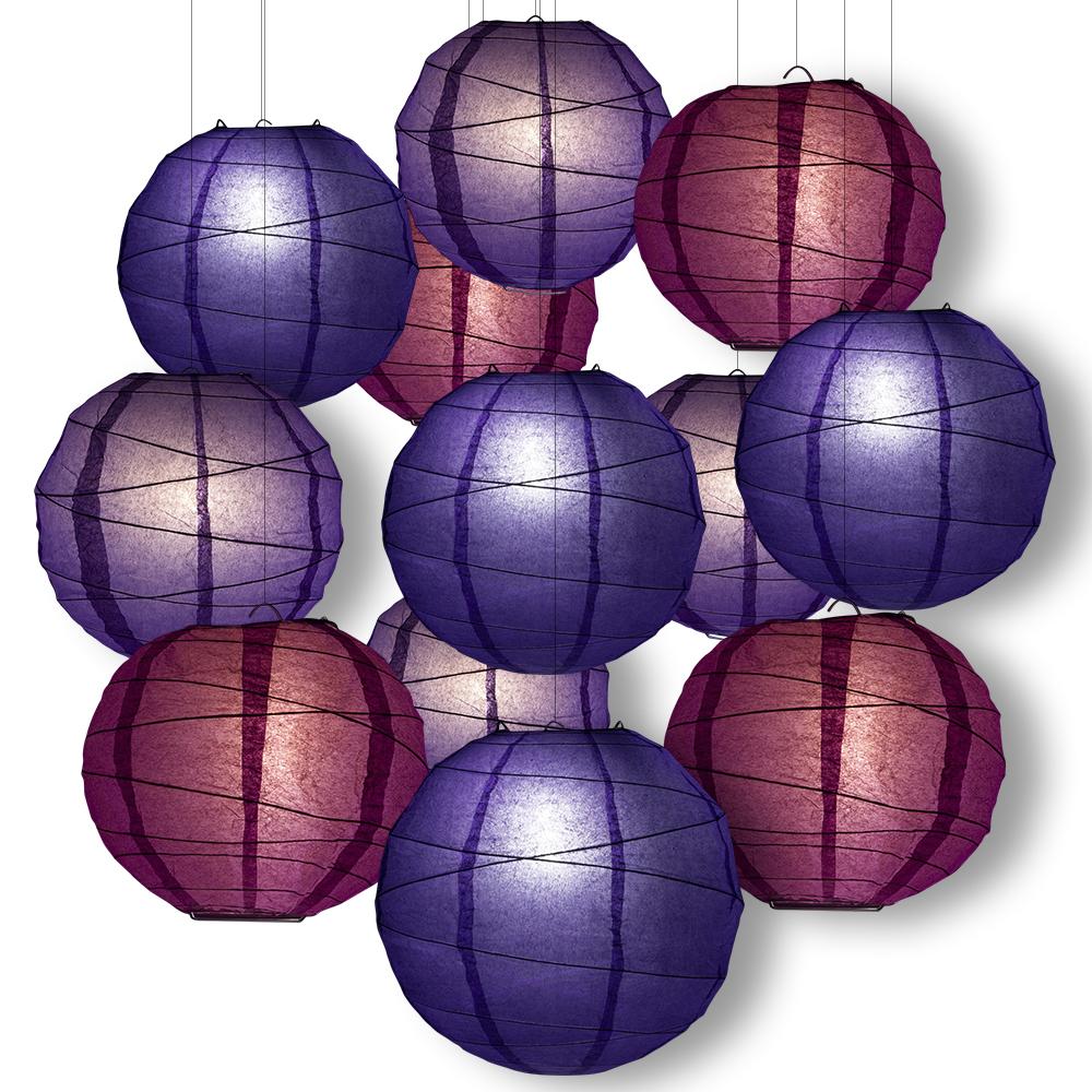 Purple Party Pack Free-Style Ribbed Paper Lantern Combo Set (12 pc Set) - Luna Bazaar | Boho &amp; Vintage Style Decor