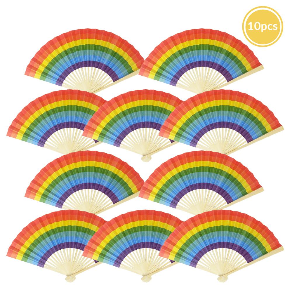 9" Rainbow Multi-Color Paper Hand Fans for Weddings, Parties, Premium Paper Stock (10 PACK) - Luna Bazaar | Boho & Vintage Style Decor
