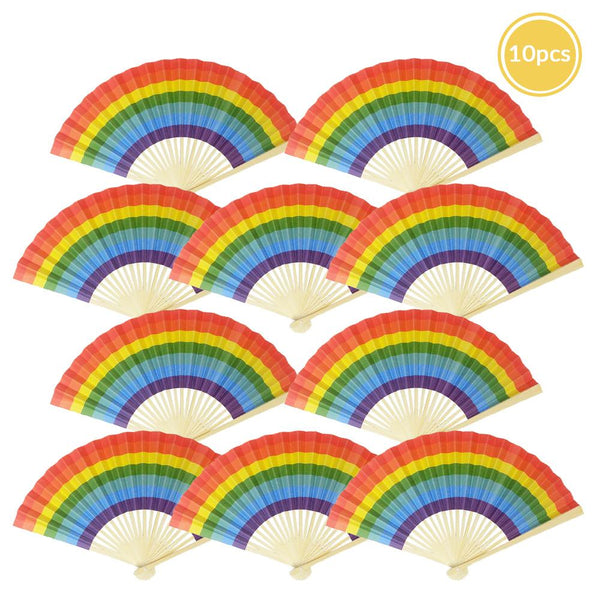 9 Inch Rainbow Multi-Color Paper Hand Fans for Weddings, Parties ...