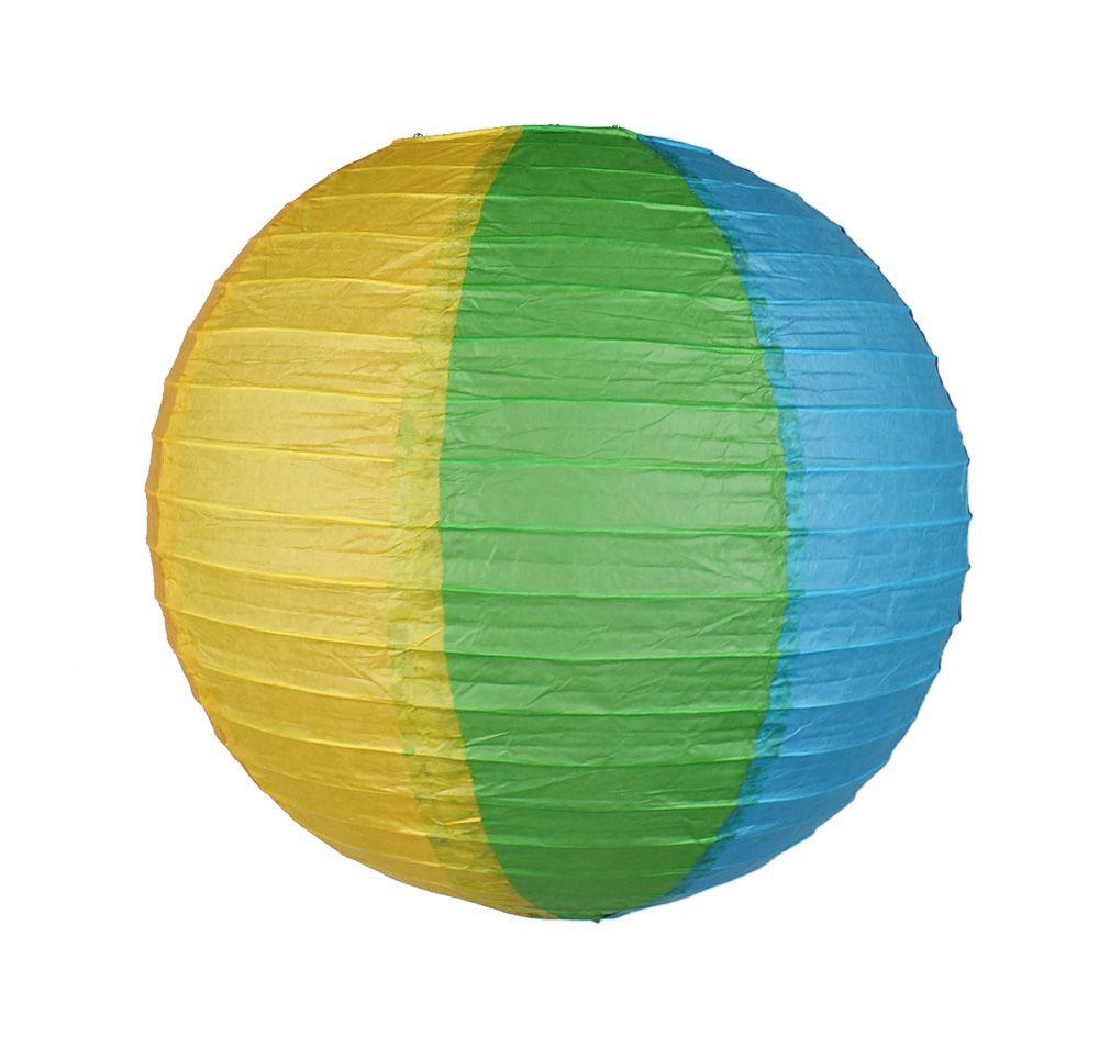 14 inch Rainbow Multi-Color Paper Lantern, Parallel Ribbing (12-Pack)